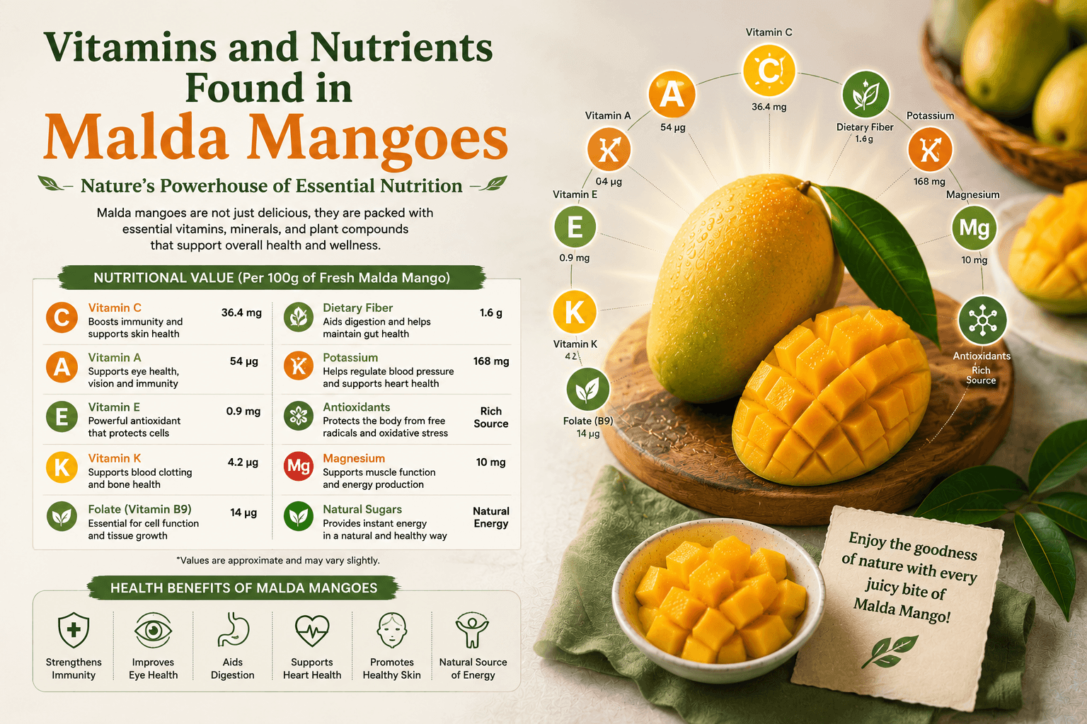 Vitamins and Nutrients Found in Malda Mangoes